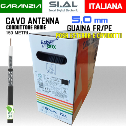 Cavo antenna TV 5 mm da 150 metri Rame e PE nero Micro Tek 355AL2N150