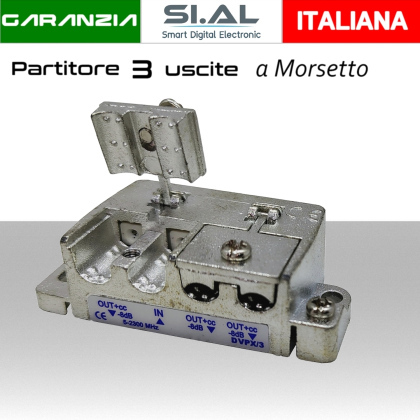 Partitore tv 3 uscite a morsetto per SAT/DTT 