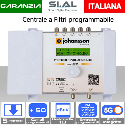 Centralina TV programmabile a Filtri 5 ingressi VHF-UHF 65dB Johansson 6701