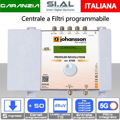 Centralina TV programmabile a Filtri 5 ingressi VHF-UHF 75dB Johansson 6700
