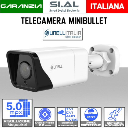 Telecamera miniBullet 5MP Ottica 2.8 mm analogica 4IN1 Sunell