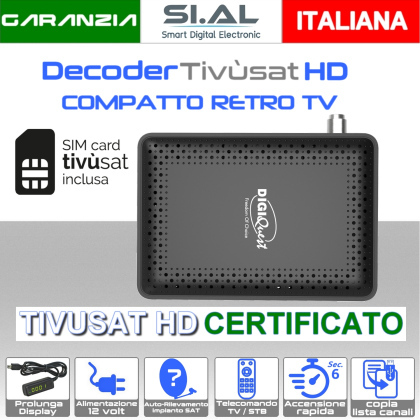 Decoder tivusat HD Digiquest MicroSAT retro TV compatibile DAZN