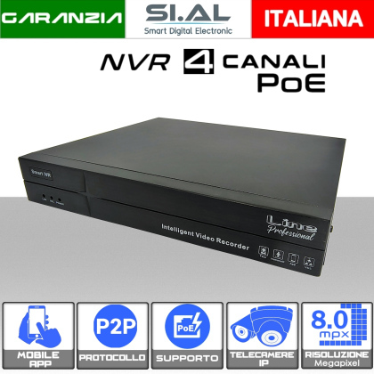 NVR Videosorveglianza POE 4 Canali 8MP supporto ONVIF IP con IA