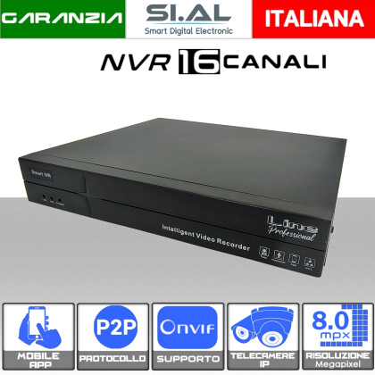 NVR Videosorveglianza 16 Canali 8MP supporto ONVIF IP con IA