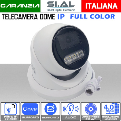 Telecamera IP Dome Poe Onvif 4MP lente 2.8 mm IP67 full color