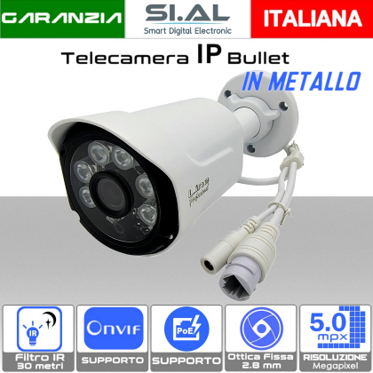 Telecamera IP Bullet PoE Onvif 5MP Ottica 2.8 mm in metallo Sony Starvis