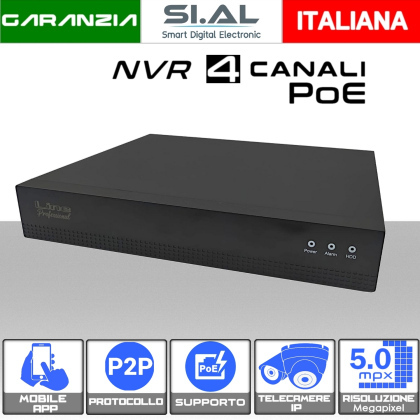 NVR Videosorveglianza POE 4 Canali 5MP supporto ONVIF IP 
