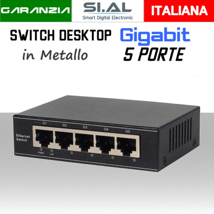 Switch Ethernet 5 Porte Gigabit Lan in metallo H3005