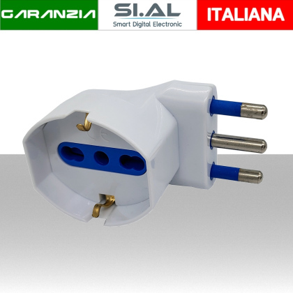 Adattatore salvaspazio con presa schuko bipasso angolare Bianco