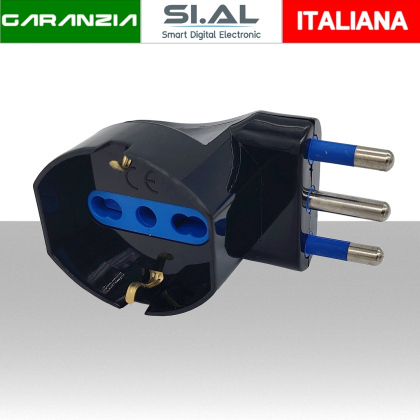 Adattatore salvaspazio con presa schuko bipasso angolare Nero