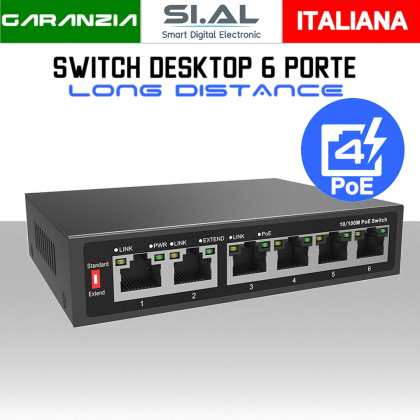 Switch PoE Ethernet 6 Porte Lan modello HT-POE31064PL