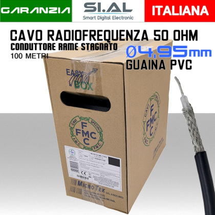 Cavo 50 Ohm per radiofrequenza Ø 5mm nero Micro Tek RG058TY100