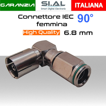 Connettore TV IEC femmina 90 gradi angolare in metallo per cavo da 6.8 mm MicroTek