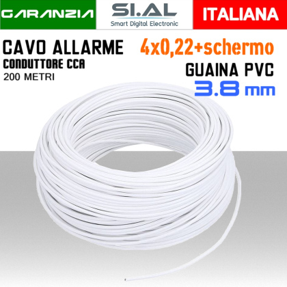 Cavo Allarme 4 fili Schermato 4x0,22 PVC Bianco in CCA 200 Metri