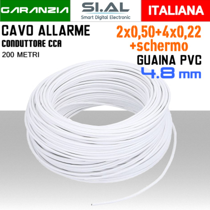 Cavo Allarme 6 fili Schermato 2x0,50+4x0,22 PVC Bianco in CCA 200 Metri