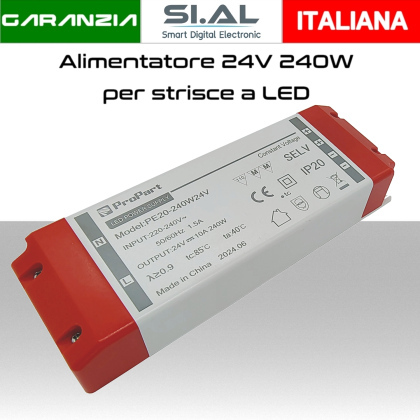 Alimentatore per LED 24V da 240W IP20 per interno trasformatore universale