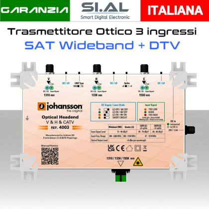 Trasmettitore Ottico SAT Wideband con DVB-T/T2 Johansson 4003
