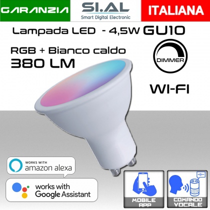 Faretto WIFI Led GU10 RGBW controllo da Smartphone