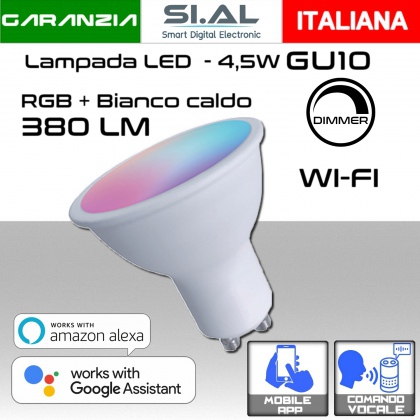 Faretto GU10 LED 4.5W 380 lumen RGB Bianco caldo e dimmerabile