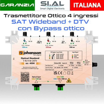 Trasmettitore Ottico SAT Wideband con Ingresso ottico e DVB-T/T2 Johansson 4004