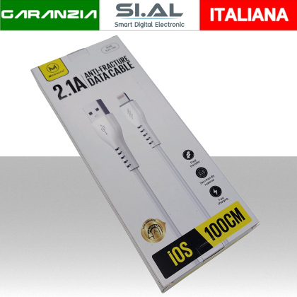 Cavo USB 2.1A Lightning IOS per iphone ricarica rapida antipiega 1 metro Bianco