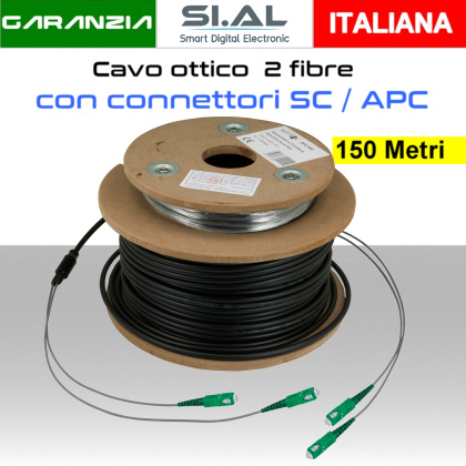 Cavo ottico monomodale doppia fibra SC/APC 150 metri