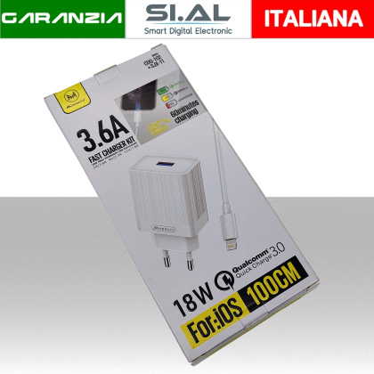 Caricatore iPhone Veloce 18W con Cavo Lightning da 1 Metro