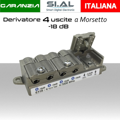 Derivatore antenna 4 uscite a morsetto attenuazione -18dB per SAT/DTT Telewire 6418