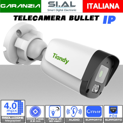 Telecamera IP PoE 5MP Bullet ONVIF 2.8mm IP67 Tiandy TC-C34QN