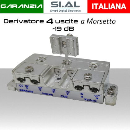 Derivatore antenna 4 uscite a morsetto attenuazione -19dB per SAT/DTT