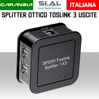 Splitter audio Ottico 3 Uscite Toslink SPDIF | Collega 3 Dispositivi a 1 Sorgente 
