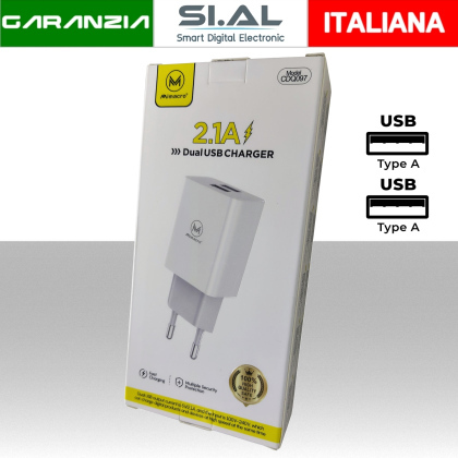 mim31-326 Caricabatterie 2 Uscite USB Rapido 5V 2.1A 