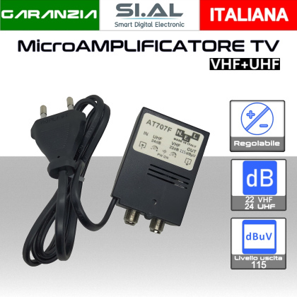 Mini Amplificatore TV di Linea 24dB Regolabile larga banda N.E.L. AT707F 