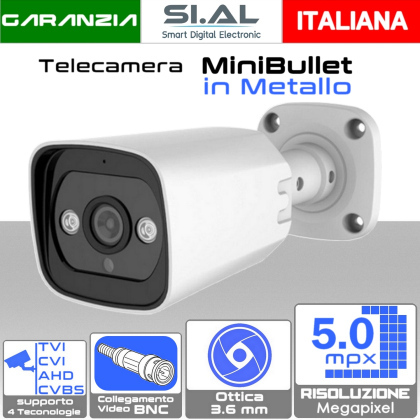 VT4B-5 Telecamera Mini Bullet 5MP ottica 3.6mm in metallo