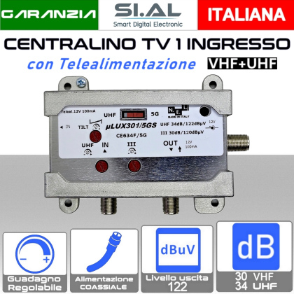 Centralino antenna TV da interno 1 ingresso BIII-UHF 34dB N.E.L.CE634F/5G