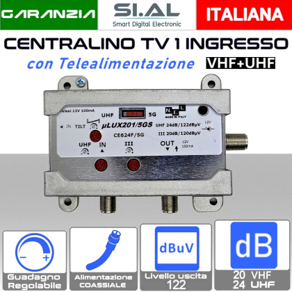 Centralino antenna TV da interno 1 ingresso BIII-UHF 24dB N.E.L. CE624F/5G