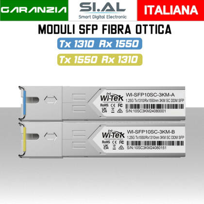 Coppia Moduli SFP 1550-1310 BiDi Fibra Monomodale Wi-Tek WI-SFP10SC-3KM 