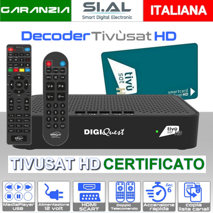 Ricevitore tivùsat HD con nuova Scheda Inclusa e doppio telecomando | Digiquest Q10