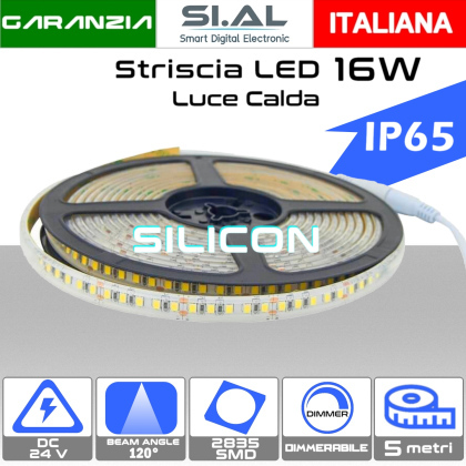 Striscia LED 5 METRI IP65 SILICON 2835 24V - 16W/m 240led/m 3000K