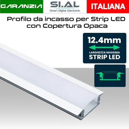 sku-3368Profilo per Strip LED da incasso con Cover Opaca Larghezza striscia 12.4mm