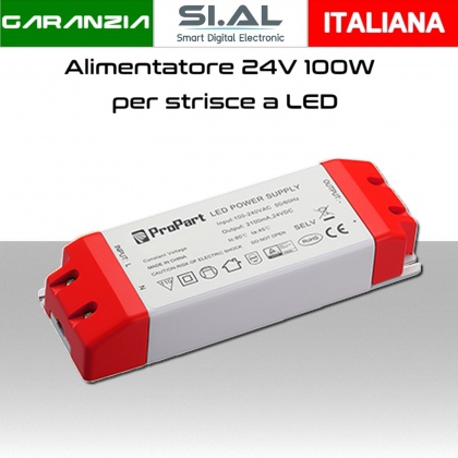 Alimentatore per LED 24V da 100W IP20 per interno trasformatore universale