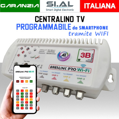Centralina TV 4 Ingressi programmabile 73dB | 6981-LINK PRO Wi-Fi  Configurabile da Smartphone