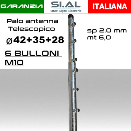 Palo telescopico 6 metri spessore 2mm bulloni m10