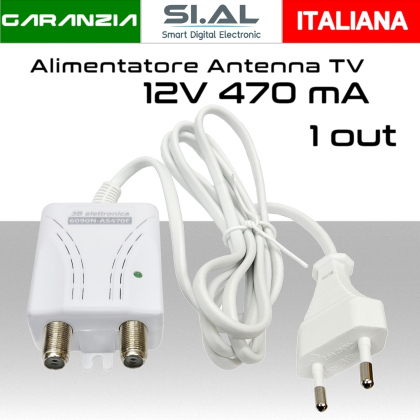 Alimentatore Antenna TV Switching 12V 470mA 1 Uscita Bianco
