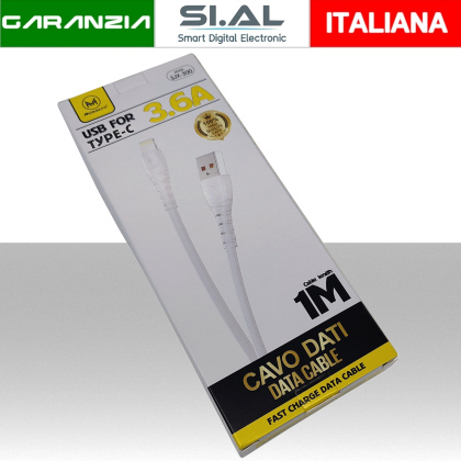 Cavo USB-C da 3.6A per ricarica rapida antipiega 1 metro Bianco