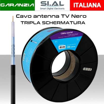 Cavo antenna TV 6,8 mm nero in bobina 100 metri tripla schermatura