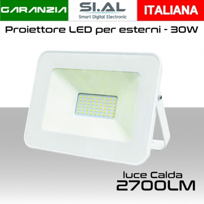 Faretto LED per esterno 30W Luce bianca calda 3000K  IP65 2700 Lumen Alcapower