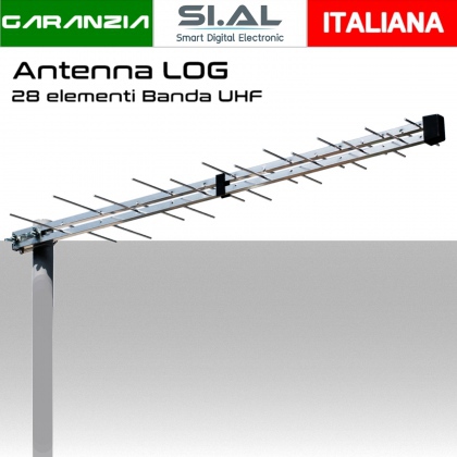 Antenna TV Log. banda UHF  da 28 elementi con connettore F filtro LTE