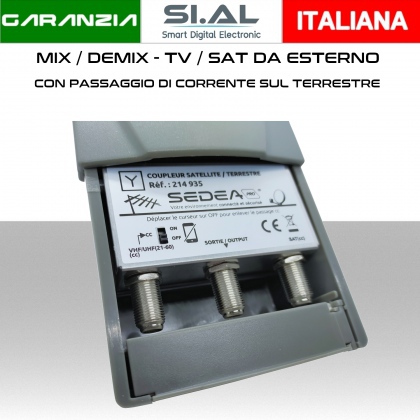 Miscelatore TV SAT demiscelatore  MIX DEMIX  da palo con passaggio CC ingresso terrestre che satellite