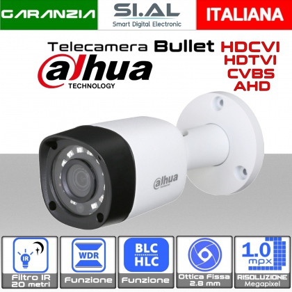 Telecamera bullet Dahua HD ibrida 4 in 1 con lente 2.8mm IR 20 metri 1.0 mpx